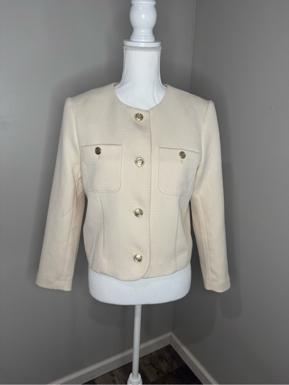 Ann Taylor Factory Cream Textured Button Jacket